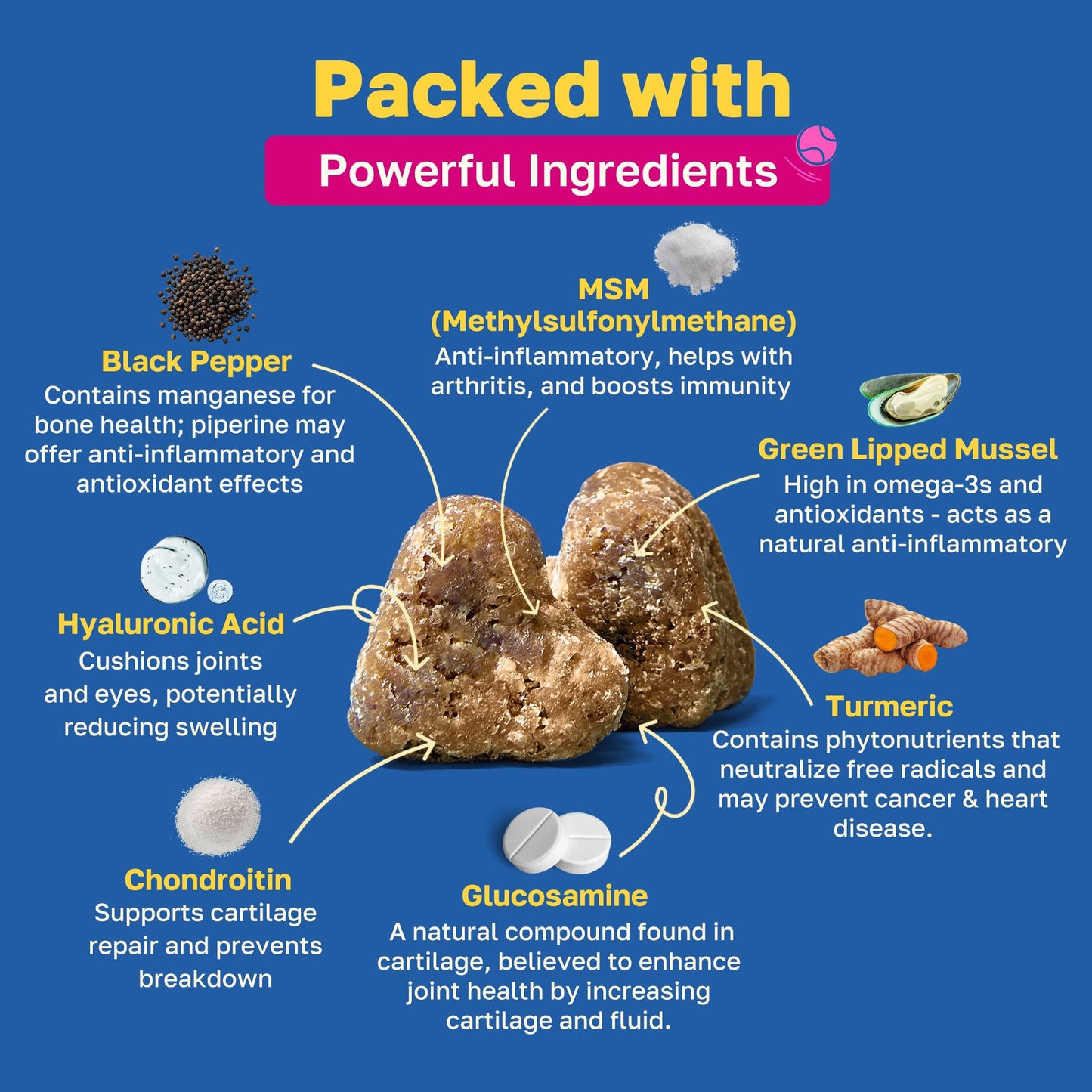 Happy Paws Natural Hip & Joint Supplement for Dogs, 100 Soft Chews, Supports Healthy Joints, Made with MSM, Glucosamine & Chondroitin, for All Breeds & Sizes, Chewable Bacon-Flavored Treats