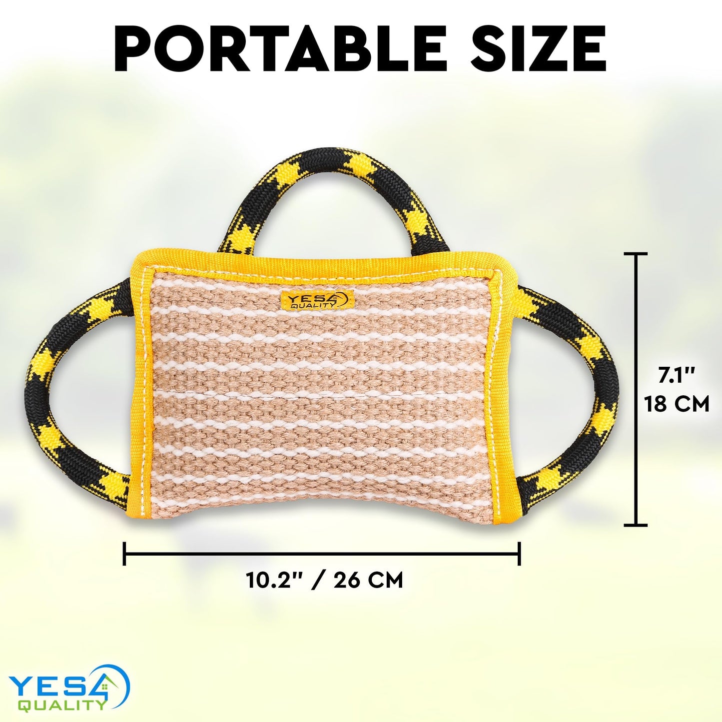 YES4QUALITY Durable Dog Bite Pillow - 10"x7" - Safe Biting Pad with 3 Strong Handles - Tough Jute Tug Toy for Medium to Large Dogs - Ideal for Tug of War, K9, Schutzhund & Puppy Training