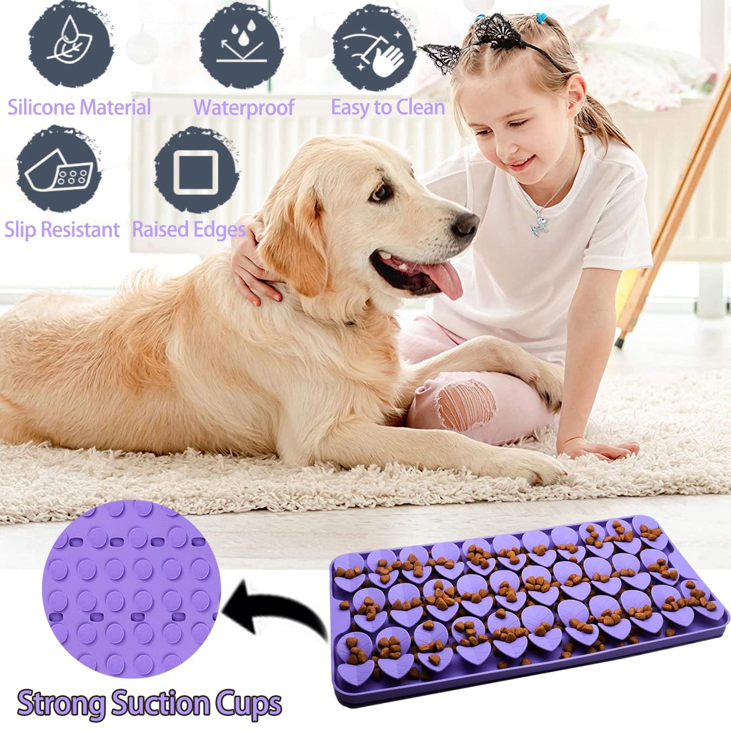 Snuffle Mat for Medium Dogs,Silicone Slow Feeder Lick Mat for Dogs Slow Eating,Encourages Natural Foraging Skill,Interactive Feed Game Toy Lick Mat Bowl for All Breed Dog