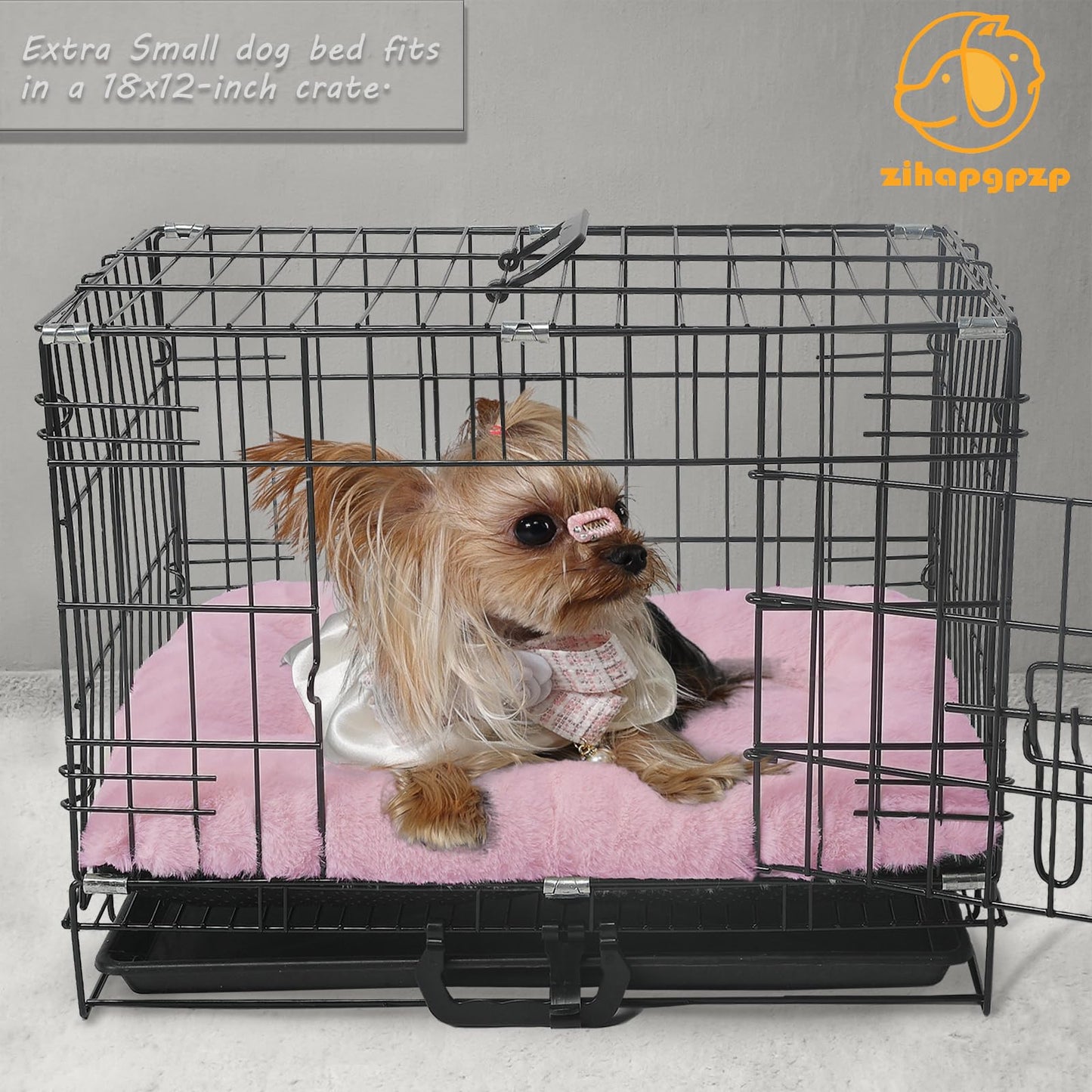 Dog Crate Bed Washable Dog Beds for XX-Small Dogs Deluxe Thick Faux Fur Fluffy Comfy Kennel Pad Anti-Slip Pet Sleeping Mat,Indoor Puppy Mattress Cat Kitten Cute Cushion Fit Crates 18 x 12 Inch,Pink