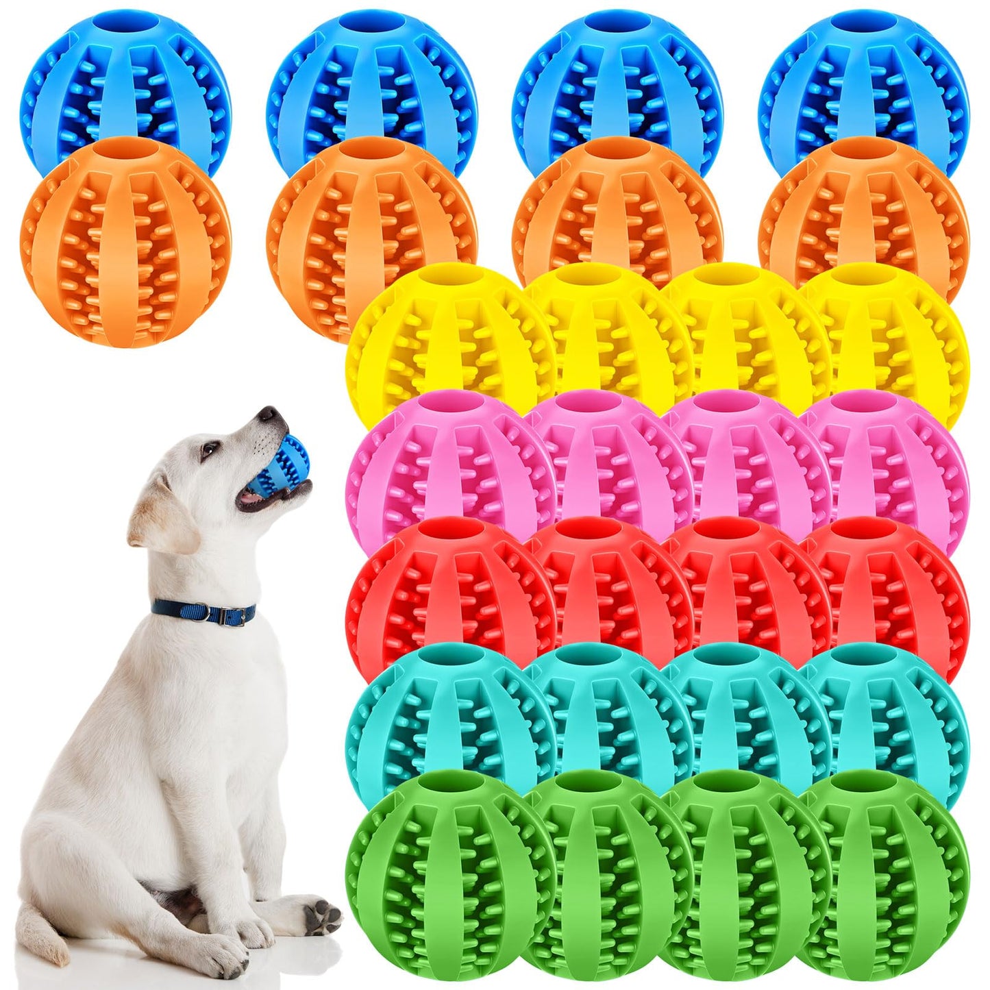 28 Pack Dog Treat Balls Bulk Interactive Treat-Dispensing Dog Toy Durable Rubber Puppy Tooth Cleaning Ball Toy for Small Medium Breed Chew Tooth Cleaning Enrichment for Boredom Brain Stimulate Game