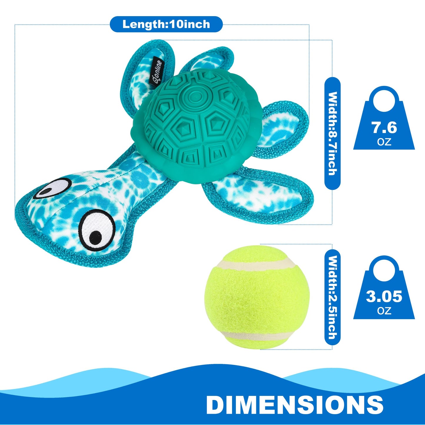 Qonline Dog Chew Toys,Puppy Teeth Chew Toys Durable Rubber Material Turtle Shape Dog Toys with 2 Tennis Ball (Green)