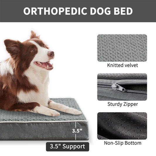 Large Dog Bed - Dog Crate Bed Orthopedic Large Sized Dog Beds,Washable & Waterproof Cover Big Plush Comfort Pet Bed Mat, Egg Crate Foam Bed