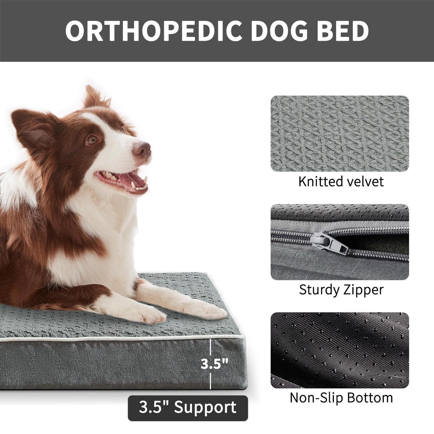 Large Dog Bed - Dog Crate Bed Orthopedic Large Sized Dog Beds,Washable & Waterproof Cover Big Plush Comfort Pet Bed Mat, Egg Crate Foam Bed