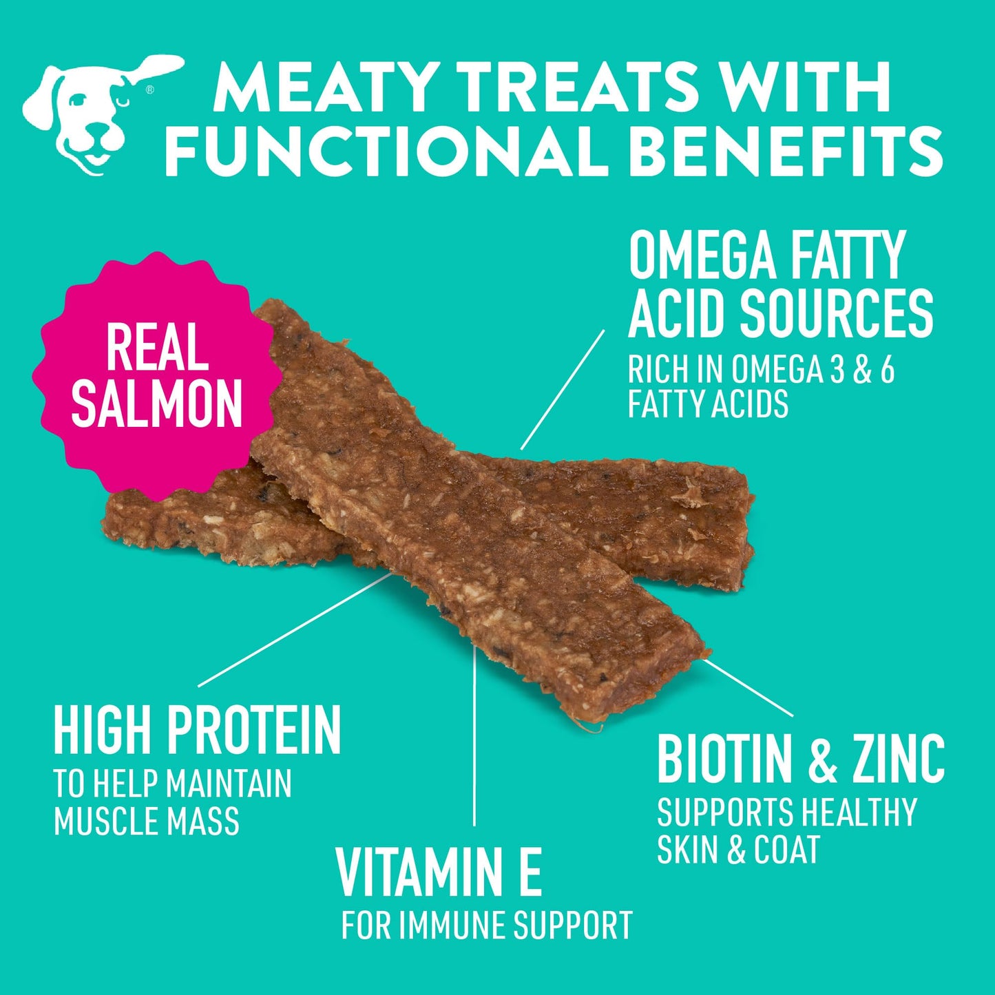 DOGSWELL Jerky Treats for Dogs, Skin and Coat Salmon Recipe 18 oz., 29235