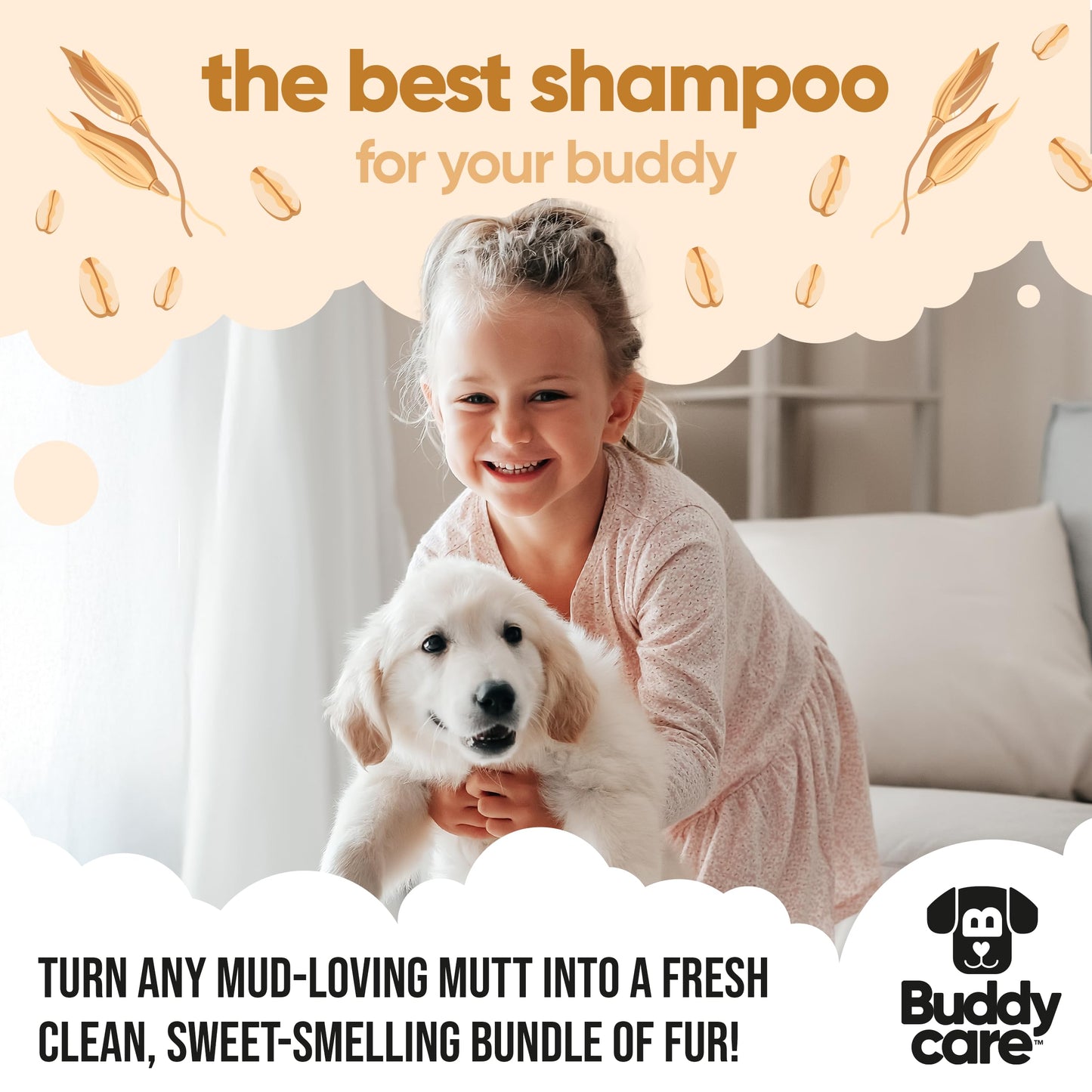 Buddycare Oatmeal Dog Shampoo for Smelly Dogs (16.90oz) - Hypoallergenic & Itch Relief Formula, Gentle on Sensitive Skin, Includes Dog Shampoo and Conditioner - Essential Dog Grooming Supplies