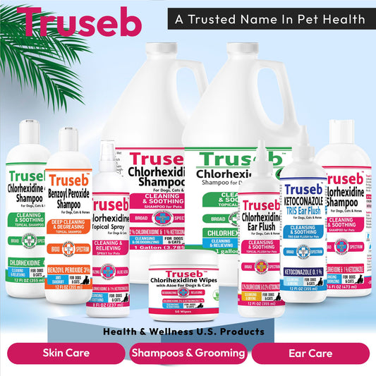 Truseb Topical Ketoconazole and Chlorhexidine Shampoo for Dogs, Cats, and Horses with Aloe - 16 oz (Ketoconazole & Chlorhexidine Shampoo, 16 oz)