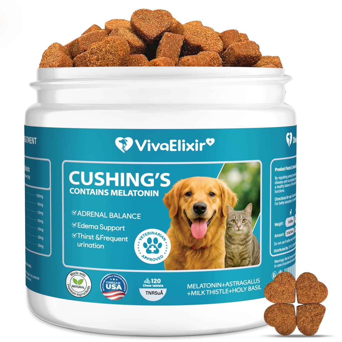 Adrenal Balance for Dogs with Lignans - Natural Cushing's Support with Melatonin, Ashwagandha, and Milk Thistle - Veterinary Formulated Supplement - 120 Soft Chews