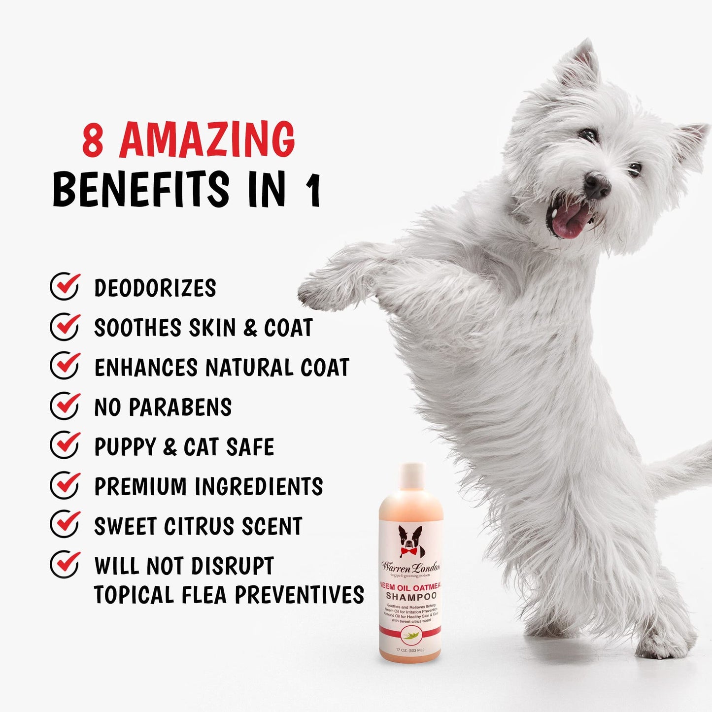 Warren London Neem Oil with Oatmeal Dog Shampoo - Deep Cleansing & Moisturizing for Sensitive Skin - Itch Relief & Odor Control - Made in USA - 17 oz