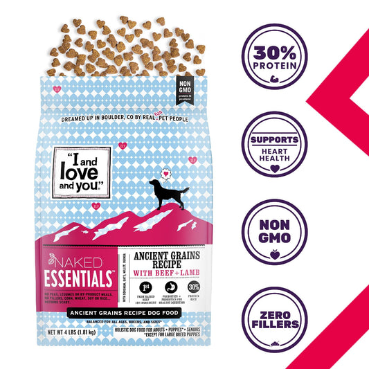 I and love and you Naked Essentials Ancient Grains Dry Dog Food - Lamb + Beef - High Protein, Real Meat, No Fillers, 4lb Bag