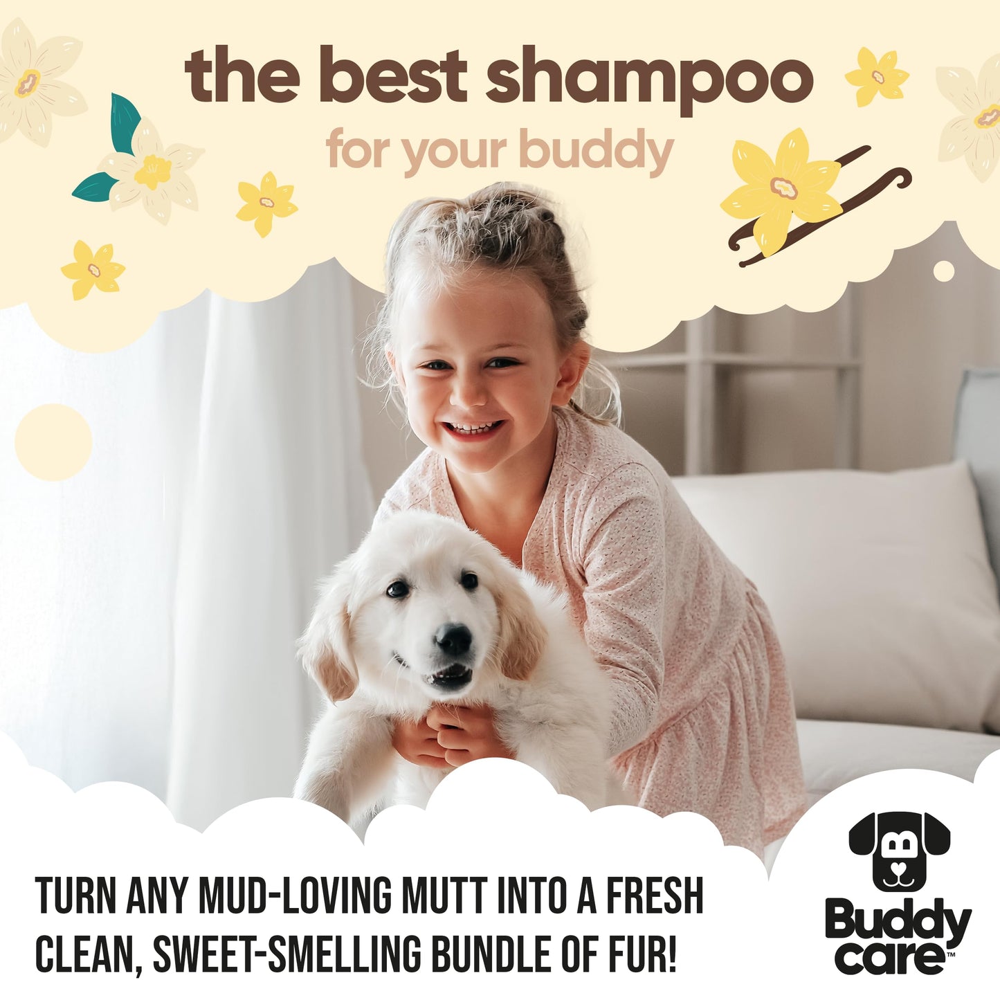 Buddycare Vanilla & Shea Butter Dog Shampoo - (16.90oz) Itch Relief & Dog Shampoo Sensitive Skin Care, Dog Shampoo and Conditioner, Premium Dog Grooming Supplies for All Breeds