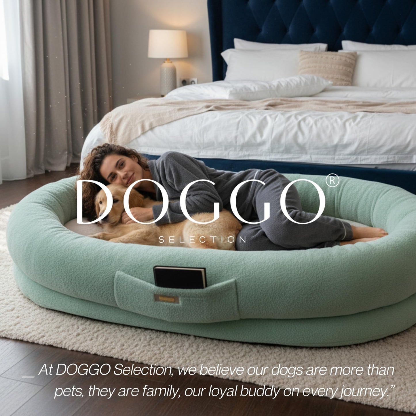 Human Dog Bed for Adults & Pets – Extra Large Cozy Lounger with Ultra-Soft Plush Fabric, Supportive Memory Foam Mattress & Removable Washable Cover – Oversized Pet Bed for Relaxation & Bonding (Green)