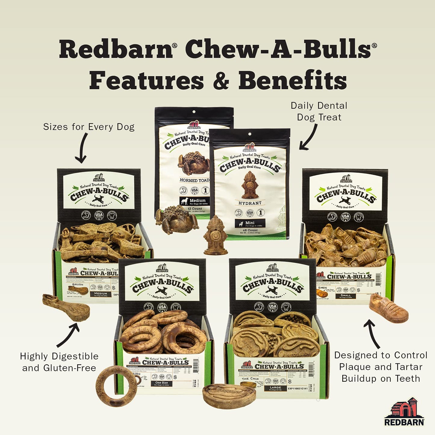 Redbarn Pet Products Chew-A-Bulls (Size: Large, Shape: Hydrant, Case of 25)