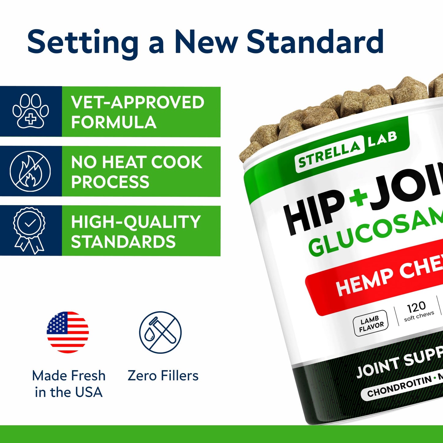 Advanced (Hemp+Glucosamine) Joint Treats for Dogs - Hip & Joint Supplement w/Chondroitin, Omega-3, MSM - Hemp Chews for Dogs Hip & Joint Pain Relief - Hip & Joint Care - Lamb Flavor - 120Ct