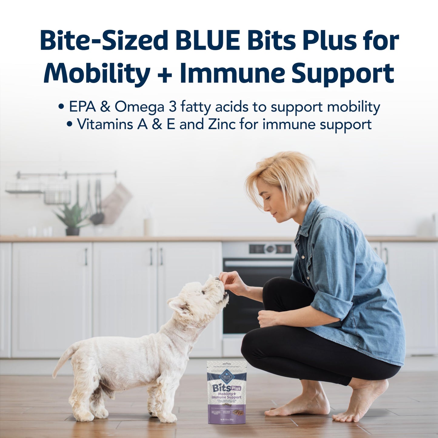 Blue Buffalo Blue Bits Plus Mobility and Immune Support Daily Benefit Dog Treats, Soft & Chewy Beef Morsels, 9.5-oz. Bag