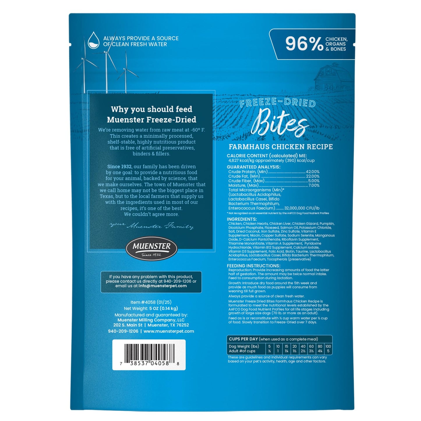 Muenster Freeze Dried Chicken Bites - Dog Food, Treat, Mixer or Topper (5oz) - Grain Free