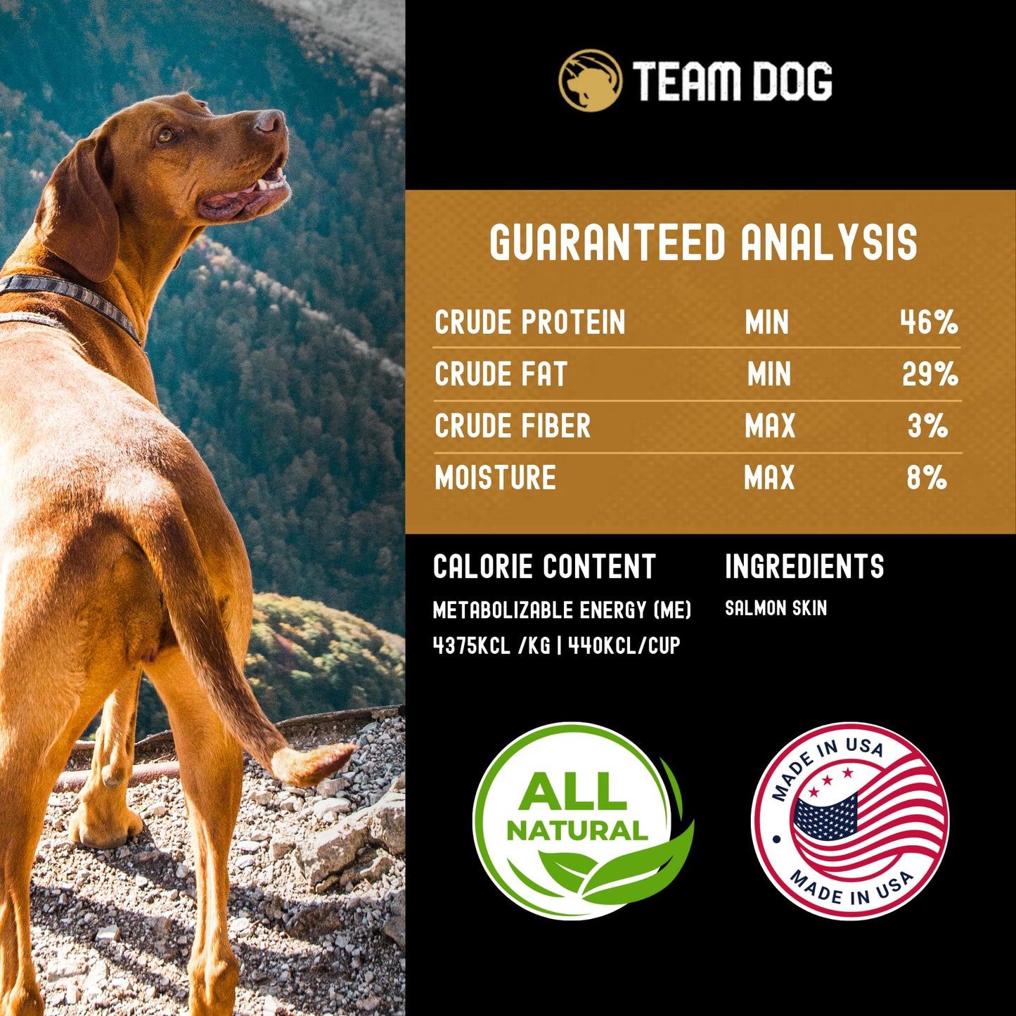 Team Dog Wild Alaskan Salmon Skin Treats for Dogs | Gluten Free, Grain Free, Single Ingredient | Freeze-Dried Raw Dog Treats Rich in Omega 3 | Promotes Healthy Skin & Coat | 4 Dog Chews per Bag