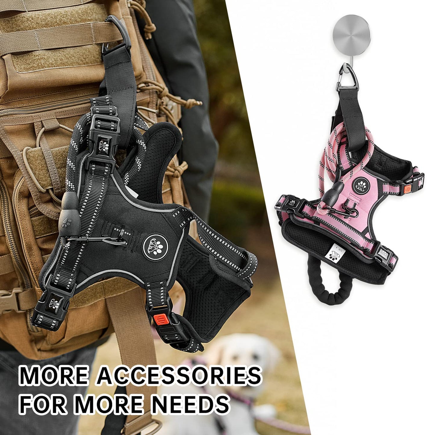 NESTROAD No Pull Dog Harness,Adjustable Oxford Medium Dog Harness with Leash,Reflective No-Choke Pet Vest Harness with Easy Control Soft Handle for Small Medium Large Dogs(M,Pink)