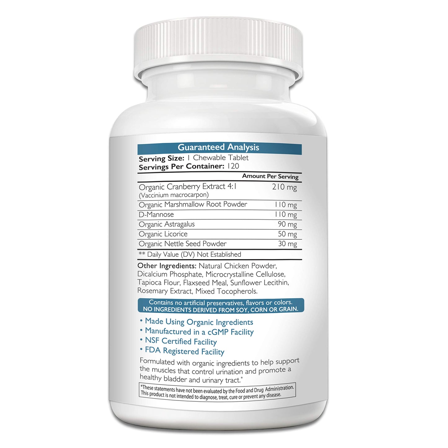 Nutrition Strength Dog Incontinence Support, Organic Support for Bladder Control, Bladder Health and for Dogs Leaking Urine, with Marshmallow, Astragalus & Licorice, 120 Chewable Tablets