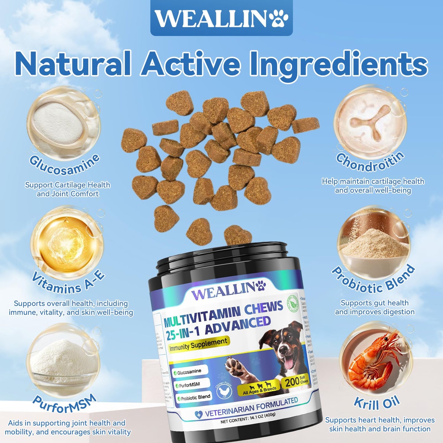 WEALLIN Dog Multivitamin Chews + Melatonin Drops Bundle – Daily Wellness & Sleep Support | Promotes Vitality, Calm Behavior & Restful Sleep