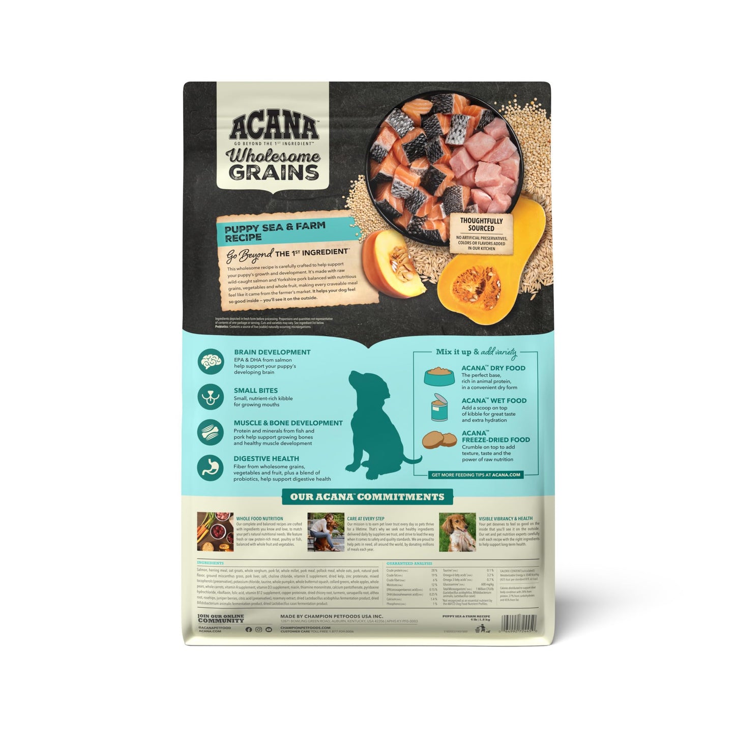 ACANA Wholesome Grains Dry Dog Food Puppy Sea & Farm Recipe 4lb Bag