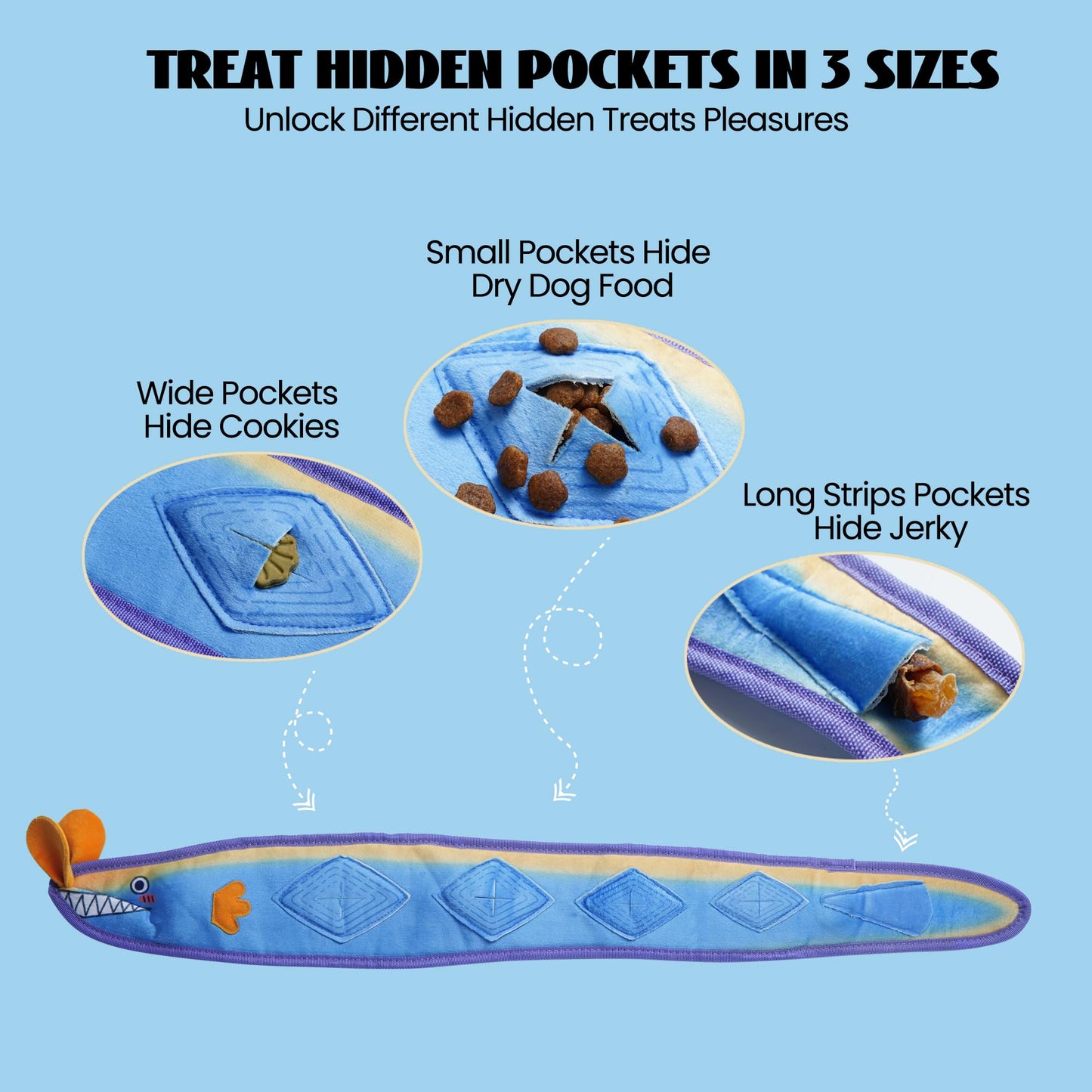 Nocciola EEL Squeaky Dog Toy, Tough No Stuffing Toy for Tug of War, Puppy Interactive Puzzle Fun to Keep Them Busy, Cognitive Crinkle Dog Toy for Large Medium Small Breed, Blue