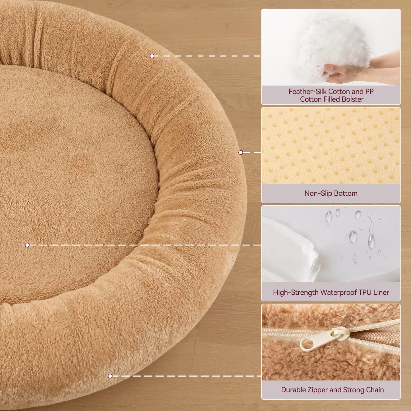Calming & Cooling Donut Dog Bed for Medium Size Dog – Memory Foam Round Plush Pet Mat for Anti-Anxiety. Waterproof Comfort Pet Bed w/Faux Fur, Non-Slip Bottom & Removable Washable Cushion for Couches