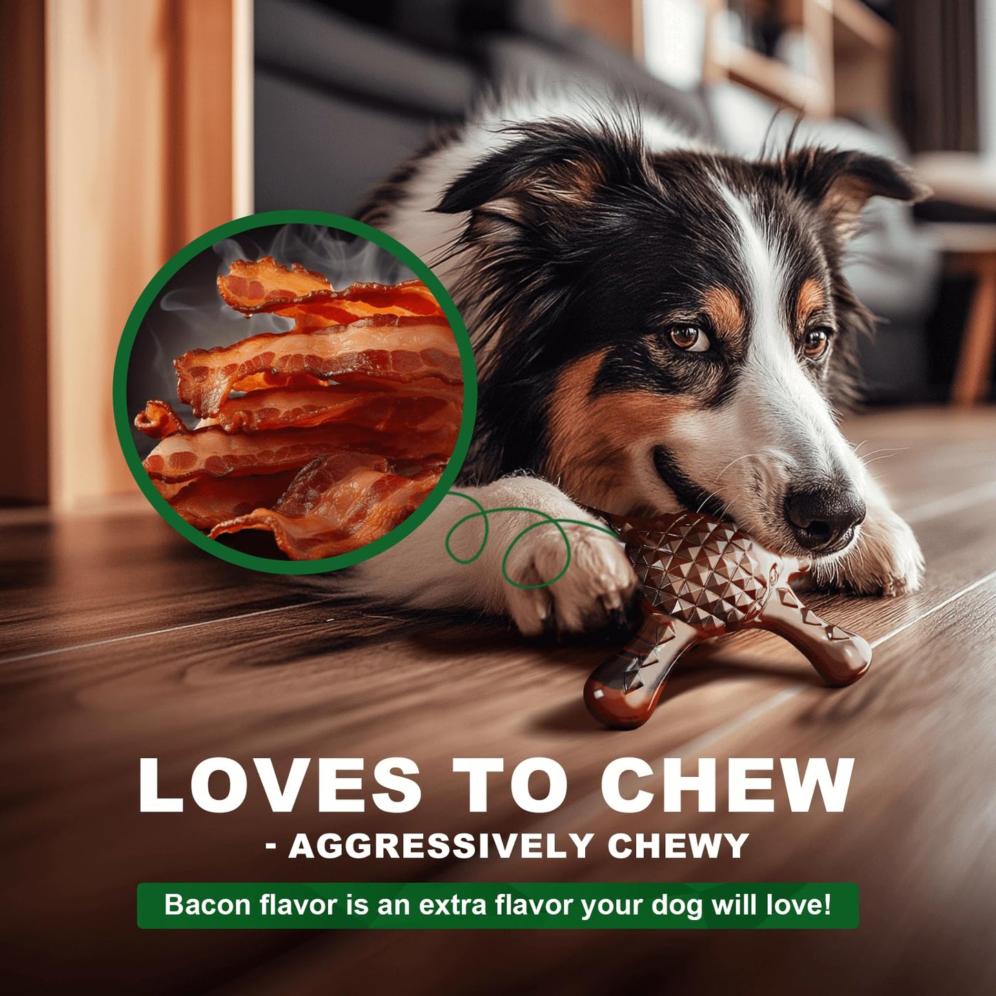 Quizvi Tough Dog Chew Toy for Aggressive Chewers – Durable Bacon Flavored Nylon Bone for Large Dogs, Fillable Dental Toy for Teething, Indoor Chewing & Crate Training, Boredom Relief Gift