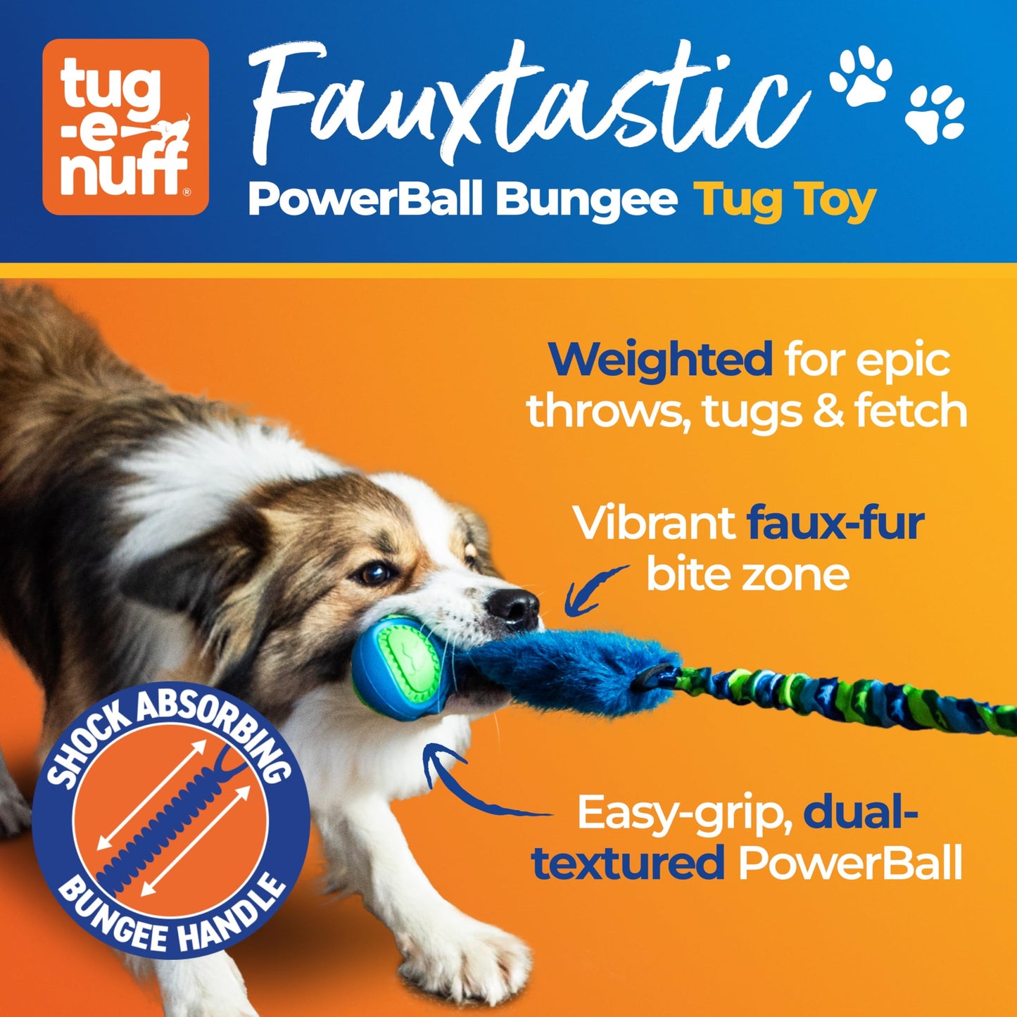 Tug-E-Nuff - Fauxtastic PowerBall Bungee | Durable Bungee Tug Toy for Dogs | Ideal for Interactive Dog Training and Dogs of All Ages | Made of Durable Faux Fur | 63cm (25 inches) in Length