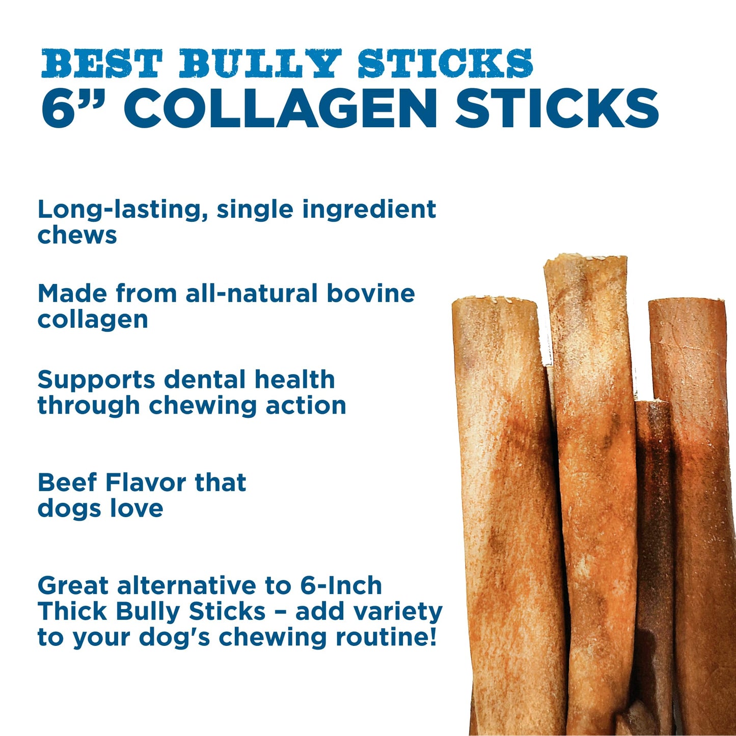 Best Bully Sticks 6 Inch Natural Collagen Sticks for Dogs - 5 Count (Pack of 1) - Long-Lasting, Rawhide Free, Beef Treat