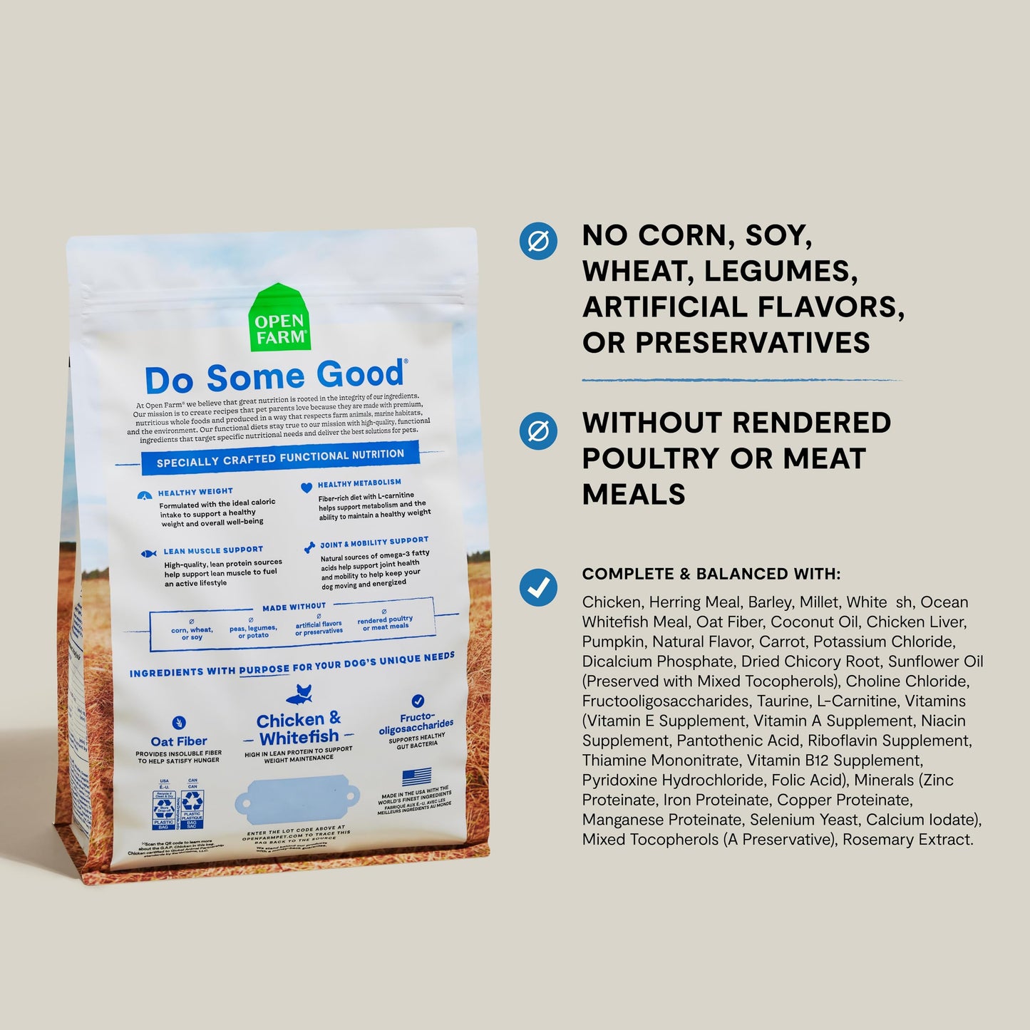 Open Farm, Healthy Weight Dog Food, Veterinarian Formulated High-Protein & Low-Calorie Dry Dog Food for Weight Management, Supports Metabolism & Mobility, Chicken & Whitefish Recipe, 22lb Bag