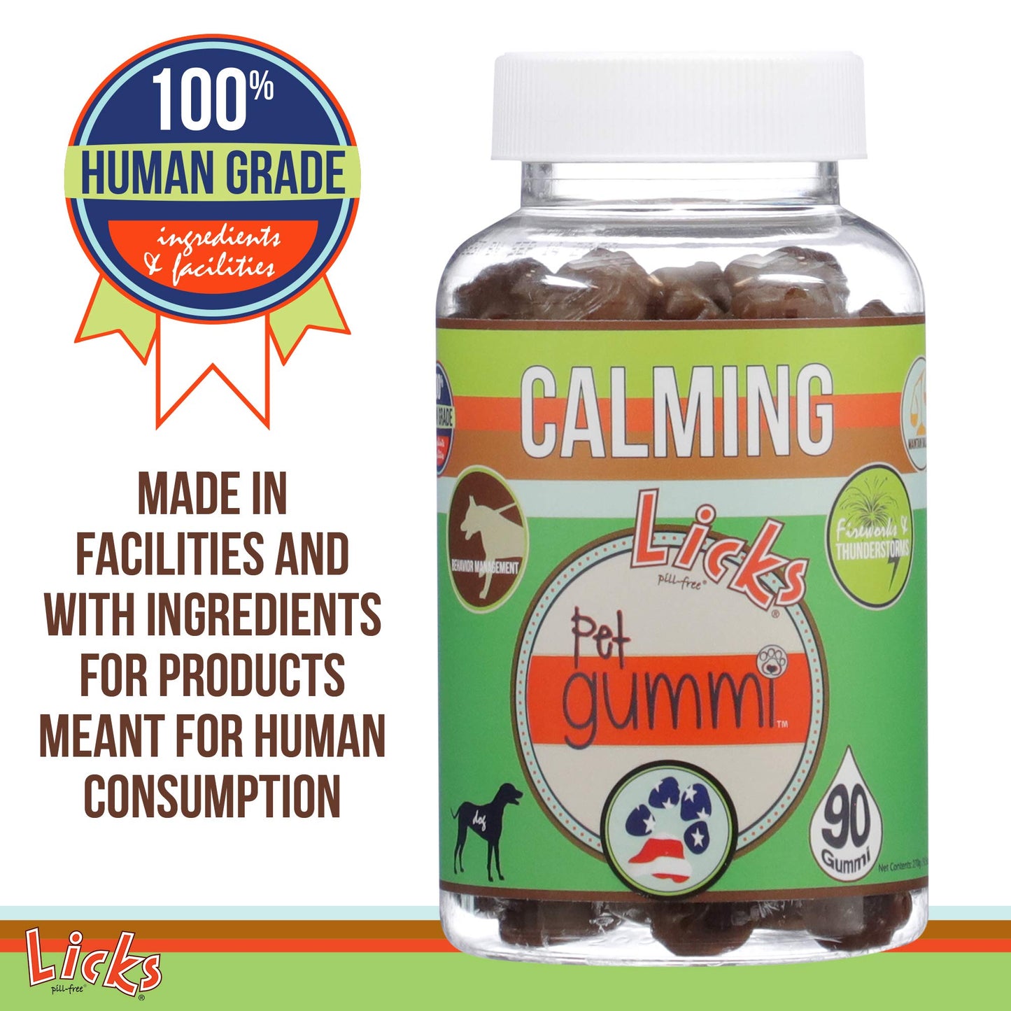 Licks Pill-Free Dog Calming Gummies - Zen Calming Aid Supplements for Aggressive Behavior & Nervousness - Dog & Puppy Treats for Stress Relief & Health - Gummies - 90 Use