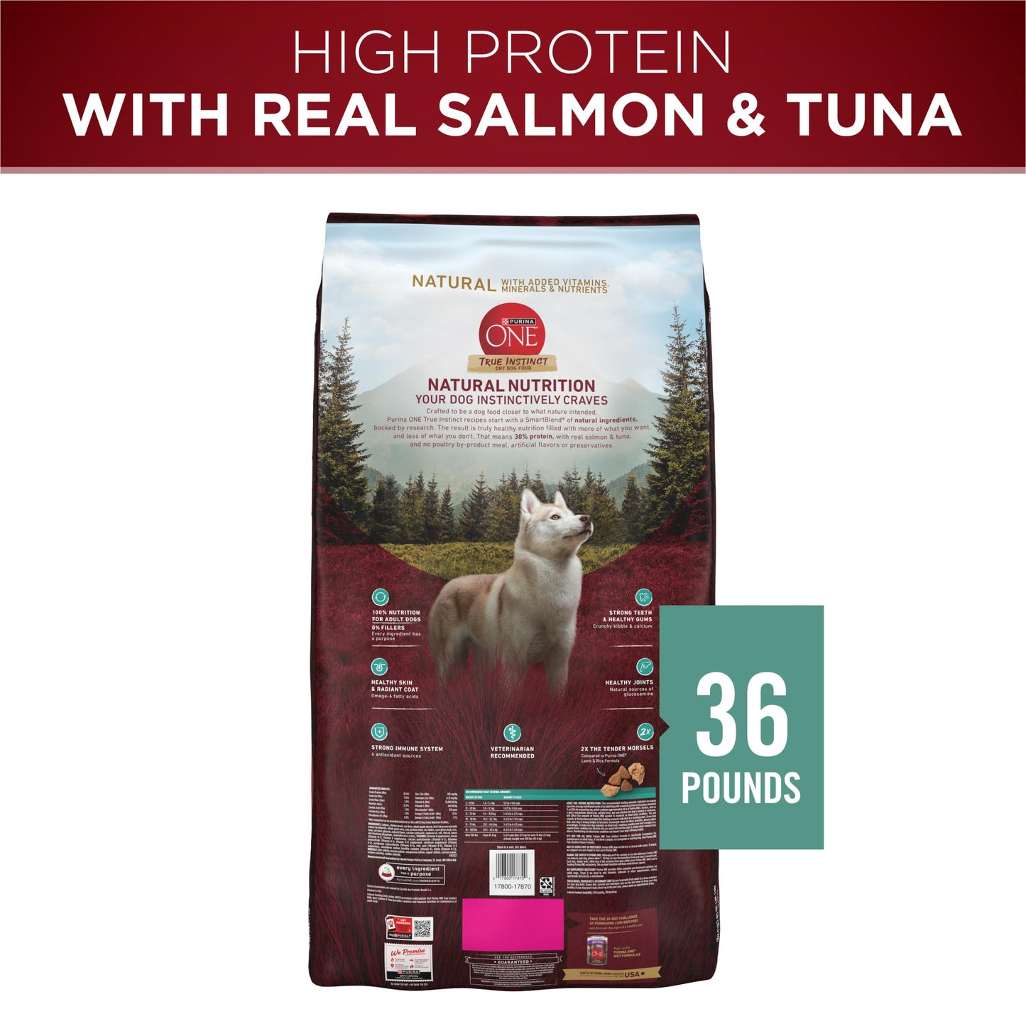 Purina ONE True Instinct With Real Salmon and Tuna Natural With Added Vitamins, Minerals and Nutrients High Protein Dog Food Dry Formula - 36 lb. Bag
