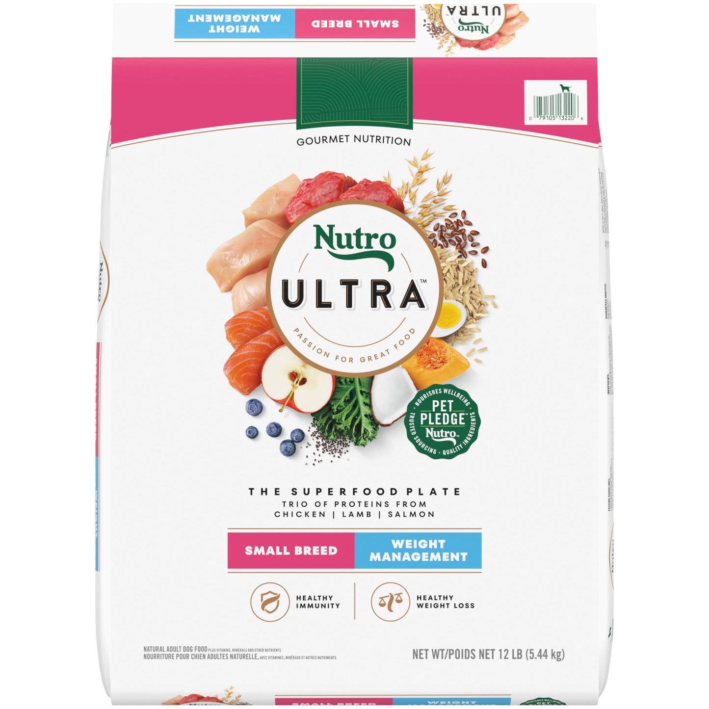 Nutro Ultra Adult Weight Management Small Breed Dry Dog Food, Chicken, Lamb and Salmon Protein Trio, 12 lb Bag
