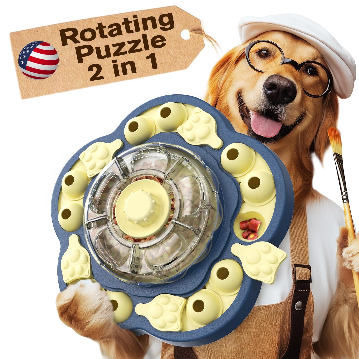 KADTC Dog Puzzle Toy Level 3 in 1, Spinning Dog Toy, Interactive Treat Dispenser & Slow Feeder for Boredom Buster & Brain Stimulation, Suitable for Small/Medium/Large Dogs