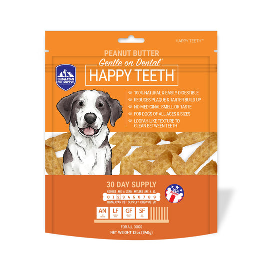 Himalayan Dog Chew Happy Teeth Peanut Butter Dental Chews - Dog Teeth Cleaning, Dental Treats for Dogs, 100% Natural, Digestible, Removes Plaque and Tartar, Gluten, Soy, Lactose Free, 30 Day Supply