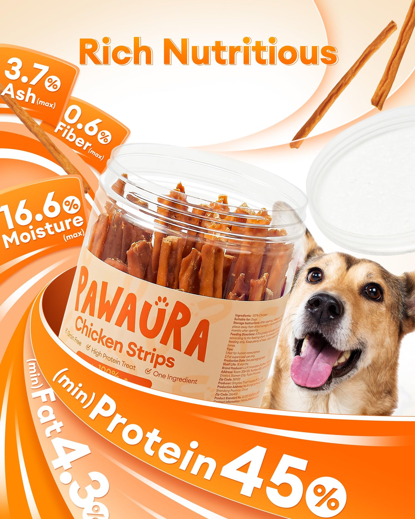 Pawaura Chicken Strips for Dogs, Single Ingredient Dehydrated Chicken Jerky Sticks Training Treats for Puppy to Large Dogs 14.1 oz