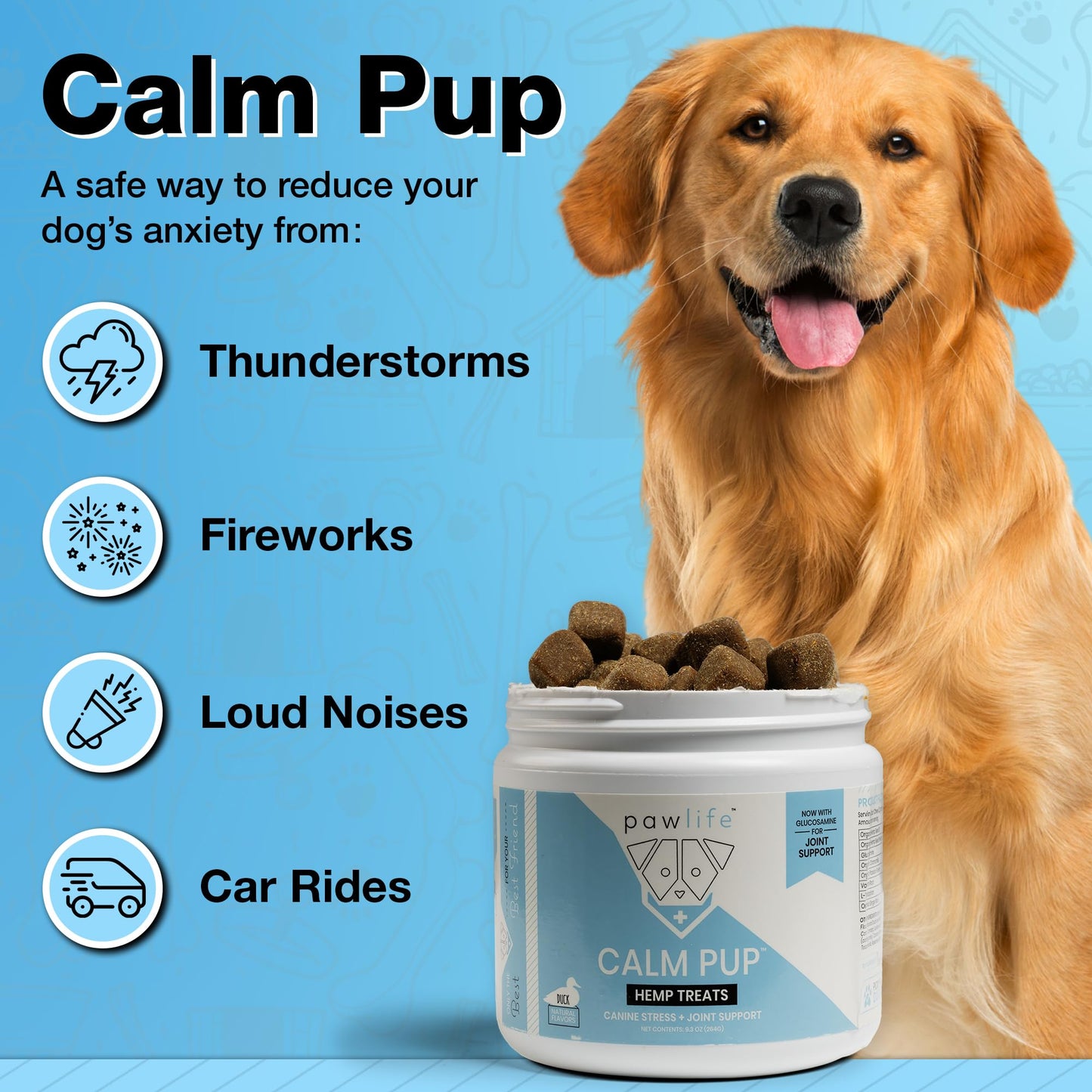 pawlife Calming Chews with Organic Hemp Oil| Dog Anxiety Relief & Travel Friendly| Glucosamine to Help with Join Support| 120 Soft Chews & up to 4-Month Supply