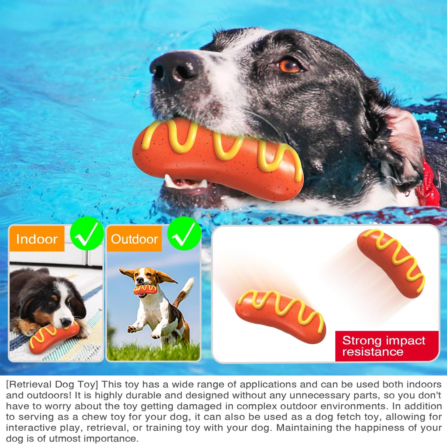 Dog Toys Chewers,Dog Chew Toy for Aggressive Chewers Hotdog,Squeaky Dog Toy Interactive (Red Hotdog)