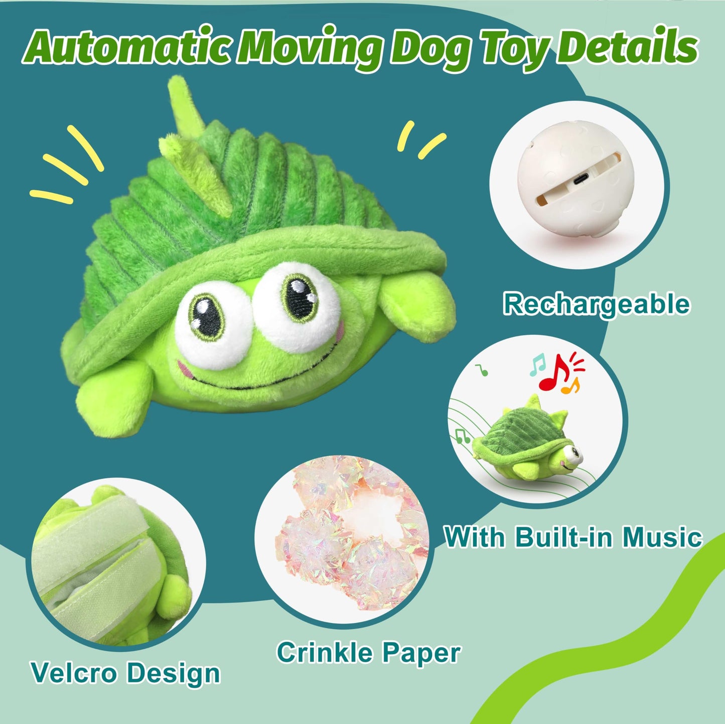 GUKCO Interactive Moving Dog Toys – Plush Chew Toy with Bouncing Ball, Music & Recording | Rechargeable Self-Play Toys for Small, Medium & Large Dogs to Keep Them Engaged (Turtle)