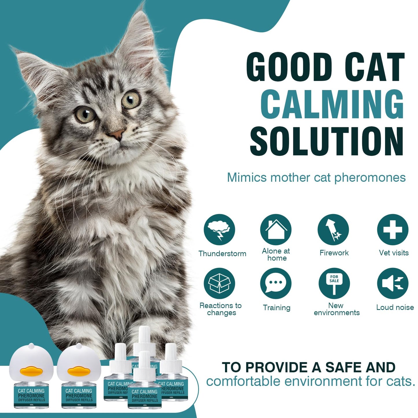 Cat Calming Diffuser 8 in 1 Multicat Pheromone Diffuser Pheromones to Calm Stress and Anxiety Relief Products Plug in Refill Anti Aggression for Cats Spraying No More Stop Cat from Urinating in House