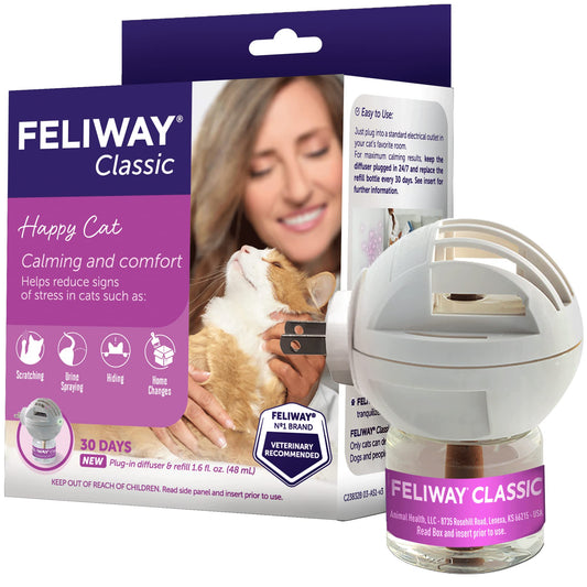 FELIWAY Classic 30 Day Cat Calming Plug In Pheromone Diffuser Starter Kit, 48ml - Helps Reduce Common Signs of Stress in Cats & Kittens, Enhanced Calming