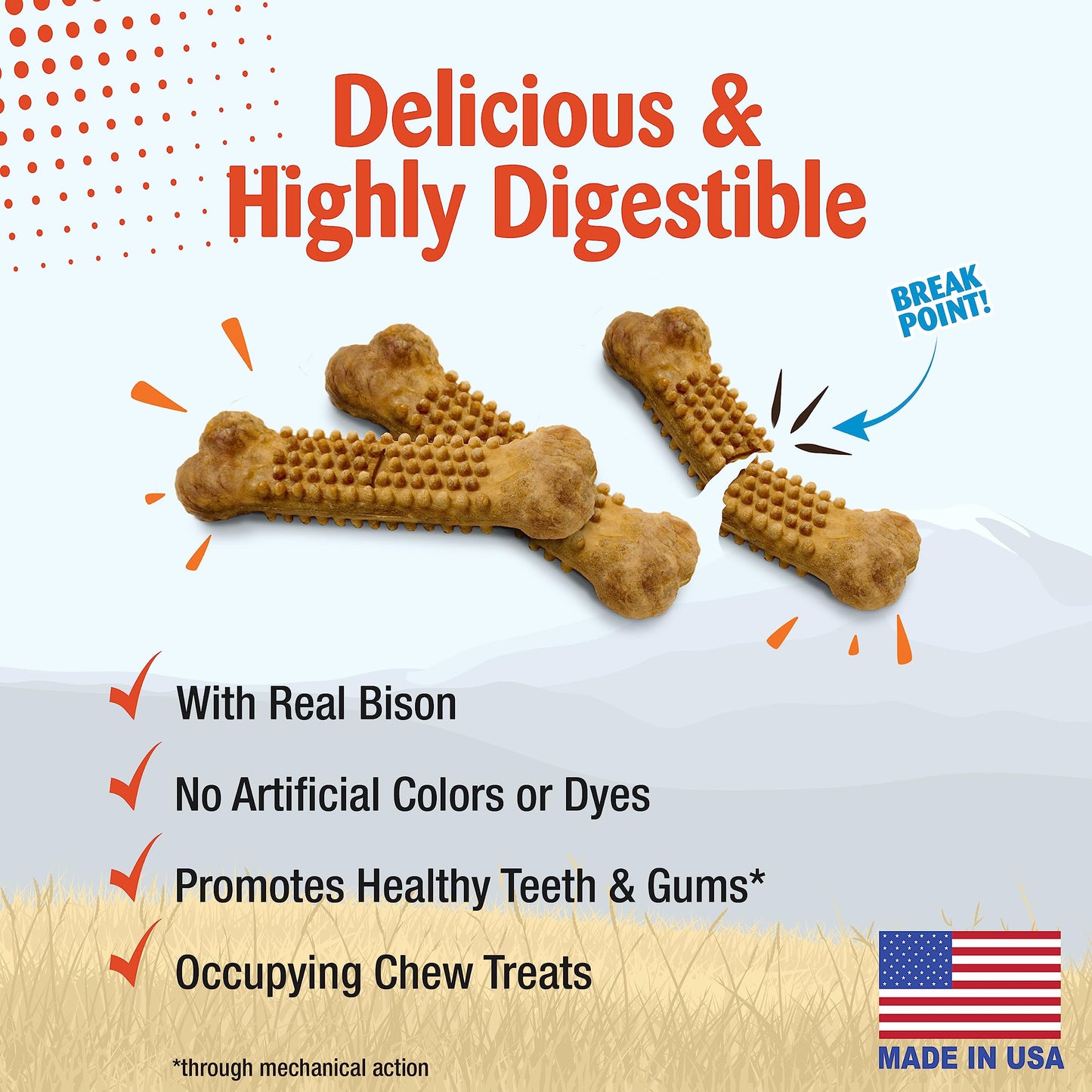 Nylabone Nubz Wild Natural Dog Chew Treats for Small Dogs, Long Lasting Healthy Dog Chew Bones Made in USA, Bison Flavor, for Dogs Up to 25 lbs. (12 Count)