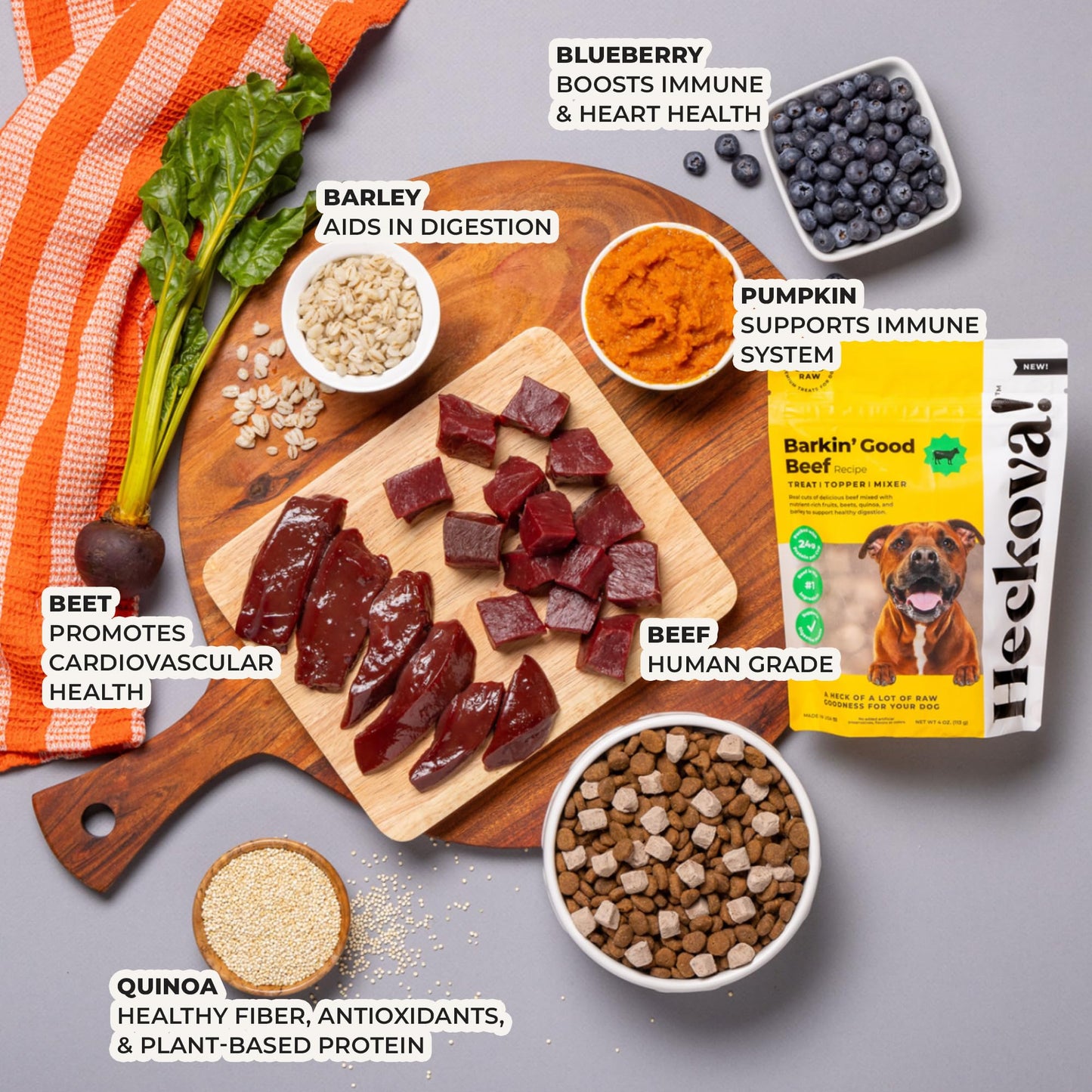 Heckova! Barkin’ Good Beef - Freeze Dried Raw Dog Treats, Human Grade Beef Heart and Liver for Training, Meal Topper, High Protein, 24g Per Cup, Made in The USA, 4oz Bag