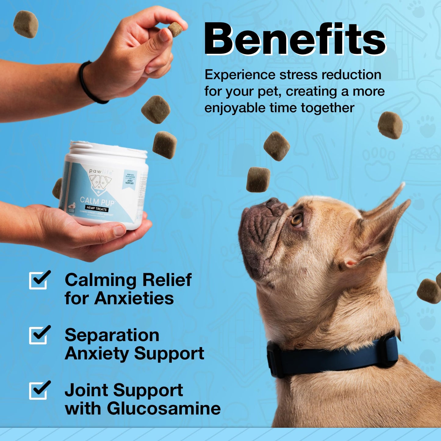 pawlife Calming Chews with Organic Hemp Oil| Dog Anxiety Relief & Travel Friendly| Glucosamine to Help with Join Support| 120 Soft Chews & up to 4-Month Supply