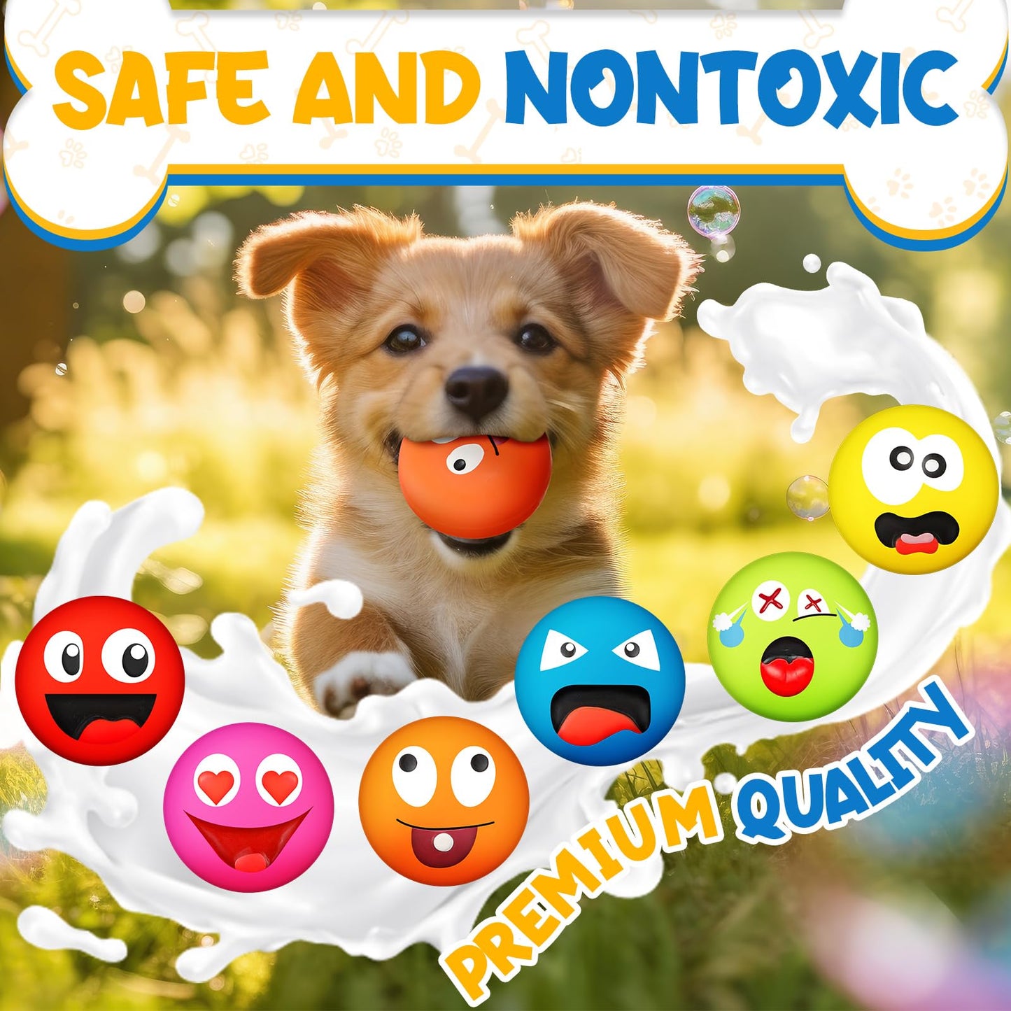 Hungdao 12 Pcs Latex Squeaky Dog Toys Funny Face Squeaky Dog Balls Soft Rubber Interactive Fetch Play Balls for Mini Small Breeds Puppy Pet Teething Training
