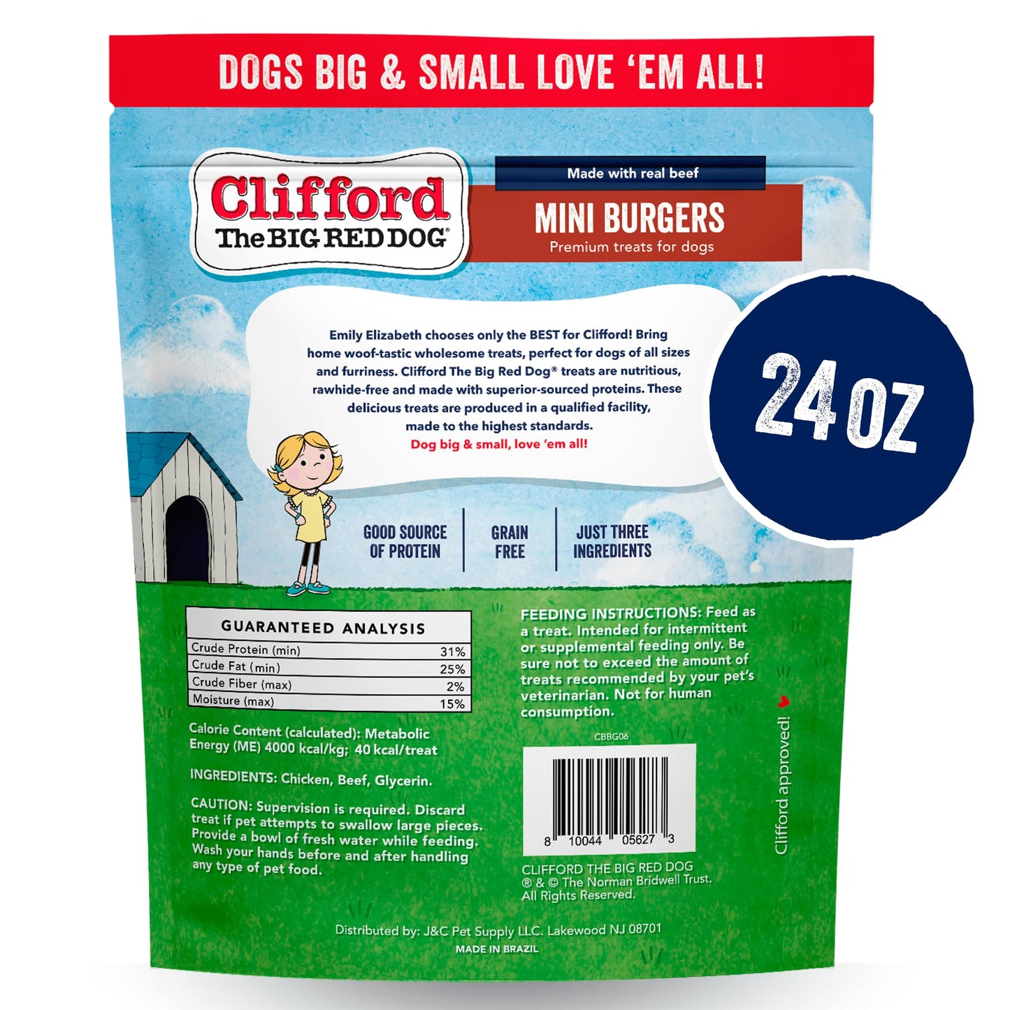 Clifford The Big Red Dog Soft Training Treats for Puppies and Dogs – Healthy, High Protein, Grain Free, Soft Puppy Treats for Small Dogs and Large – Real Beef Mini Burger Bites – 24oz