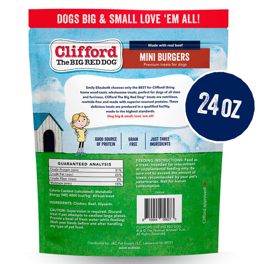 Clifford The Big Red Dog Soft Training Treats for Puppies and Dogs – Healthy, High Protein, Grain Free, Soft Puppy Treats for Small Dogs and Large – Real Beef Mini Burger Bites – 24oz