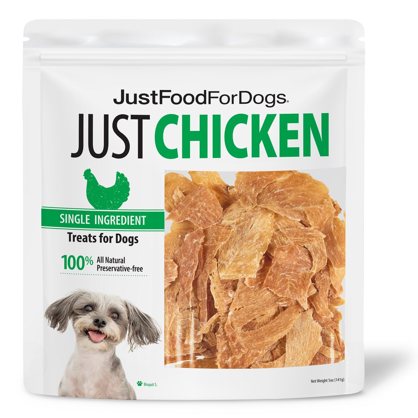 JustFoodForDogs Healthy Dog Treats, Single-Ingredient, Chicken Breast, 5 oz