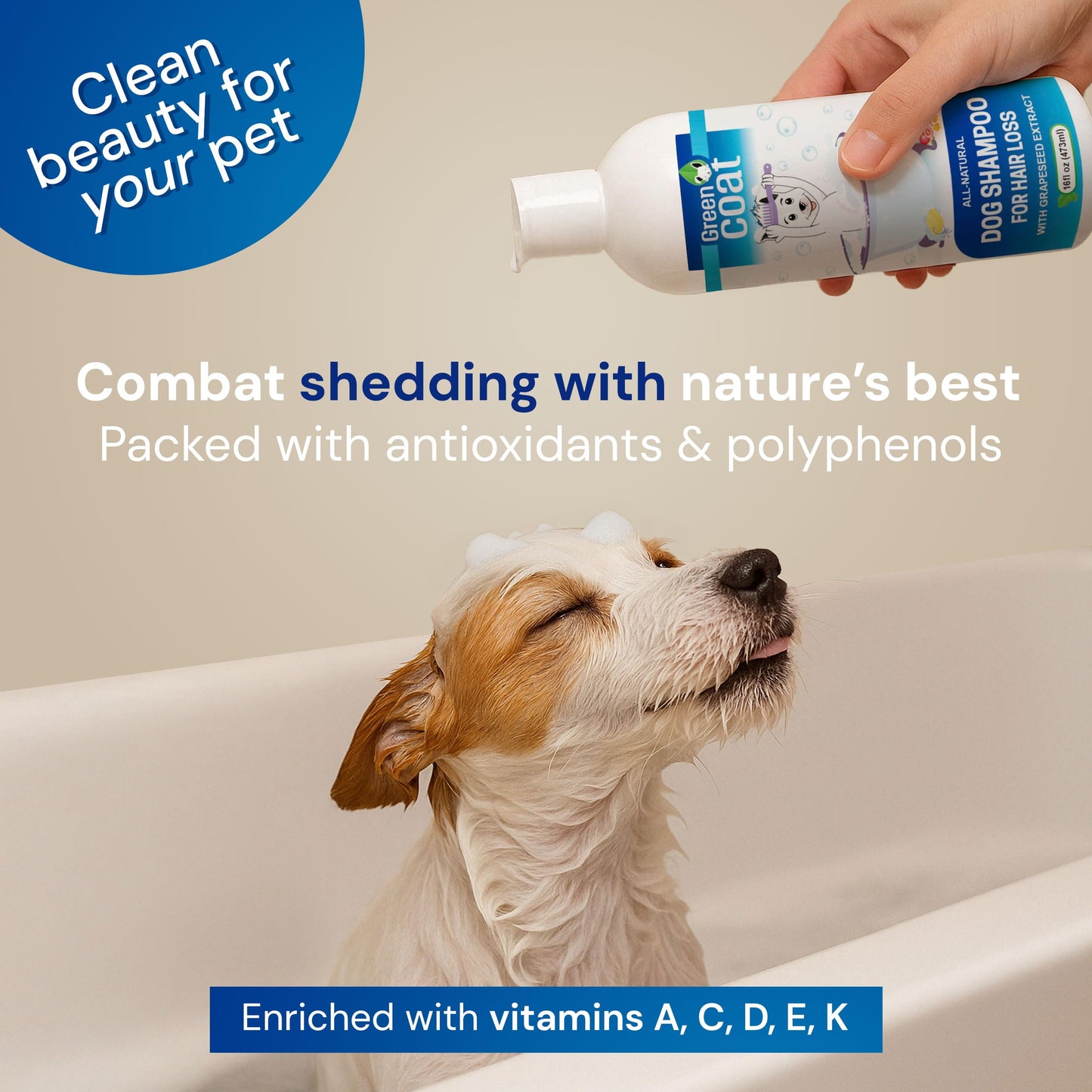 Green Coat Natural Dog Shampoo for Hair Loss with Grapeseed, Aloe & Cedarwood, Gentle Shampoo Specially Formulated to Beautify The Dogs Coat, USA Made, 16fl oz 473 ml.